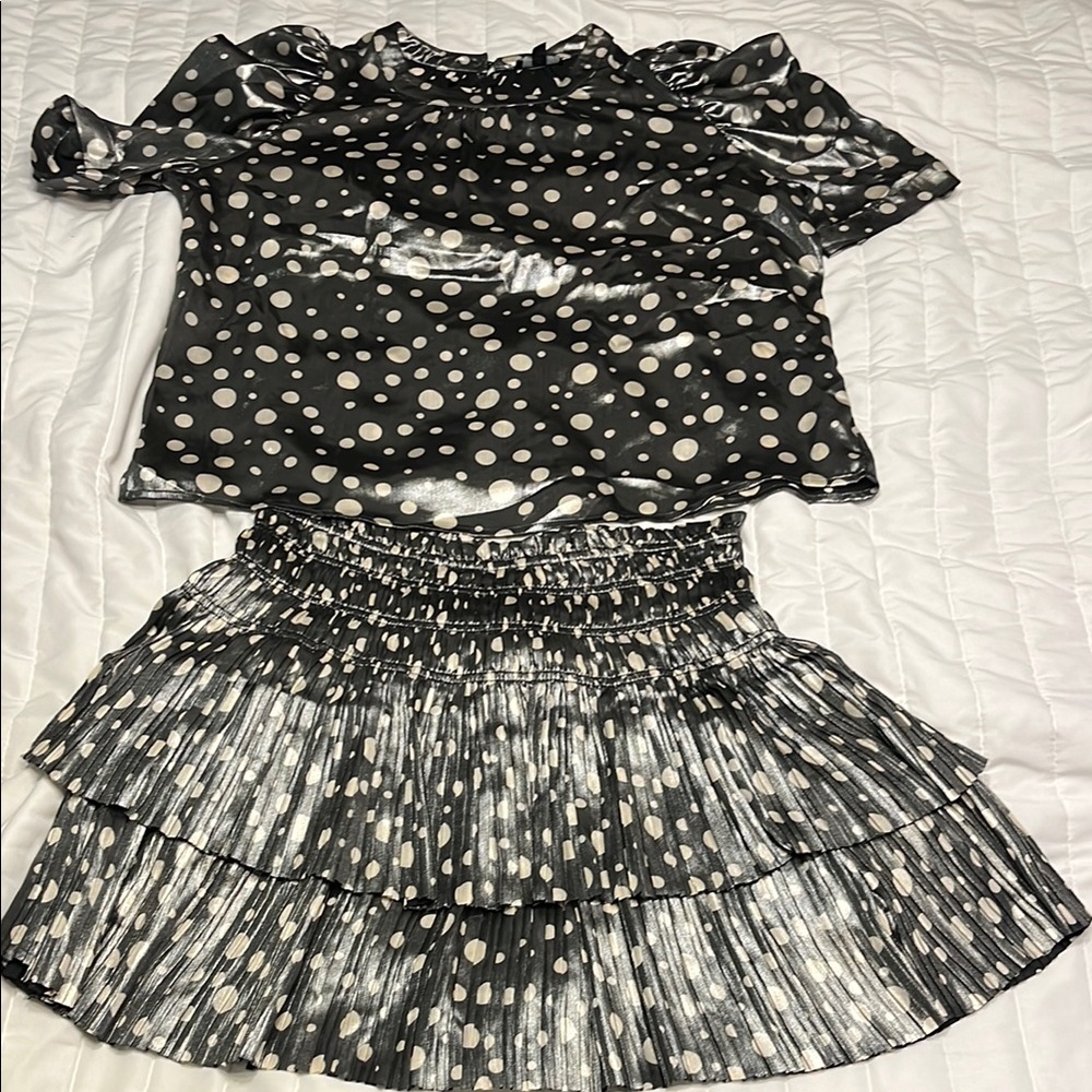 Black and White Polka Dot Top and Skirt Set
